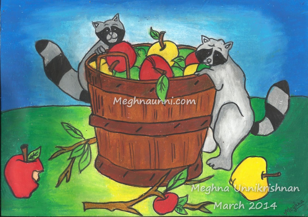 racoons-with-apple-baket
