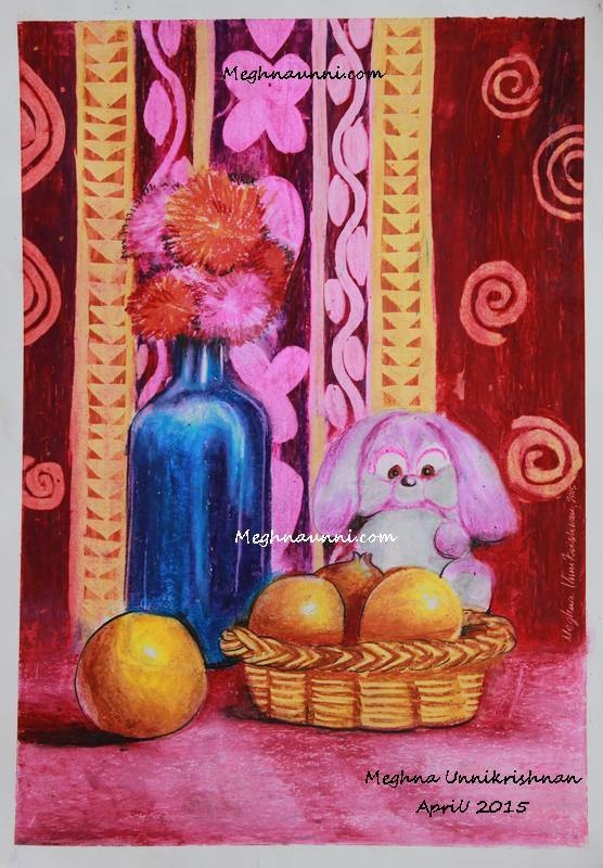 teddy-bear-and-bottle-still-life-painting-by-meghna-unni