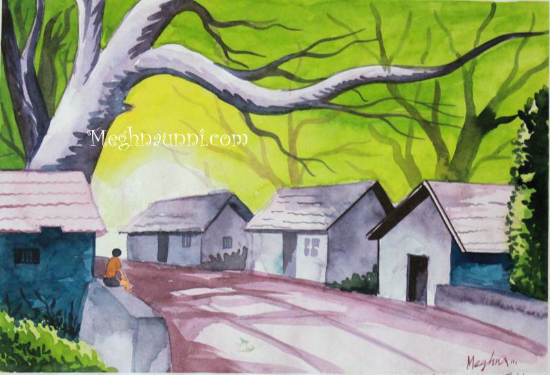 village-scenery-using-water-colours