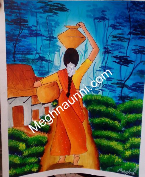 Village Woman with Pots Painting