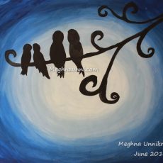 Birds – Night View Poster Colour Painting