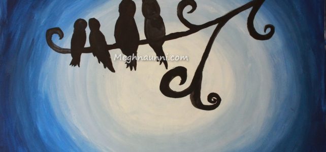 Birds – Night View Poster Colour Painting