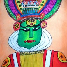 Two Early Paintings – Kathakali Artist & Puppet Show