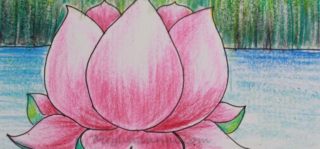 ‘Lotus’ Flower Painting using Plastic Crayons