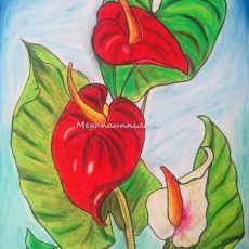 Anthurium Painting using Oil Pastels