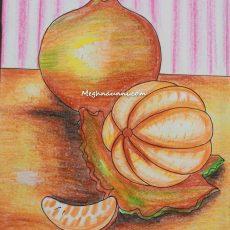 Orange Painting using Plastic Crayons Medium