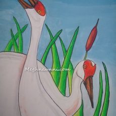 Sandhill Cranes Painting in Mixed Media