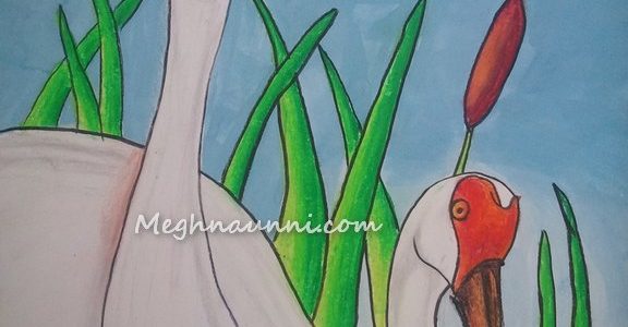 Sandhill Cranes Painting in Mixed Media