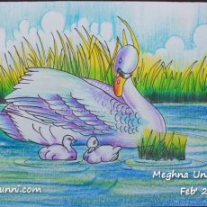 Swans Painting using Plastic Crayons