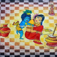 Krishna & Yasodha Painting in Mixed Medium
