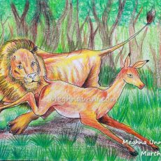 Lion Chasing a Deer Painting – Medium Plastic Crayons