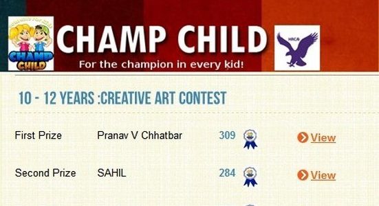 My Champ Child Winnings in Creative Art Contest & Photography Contest