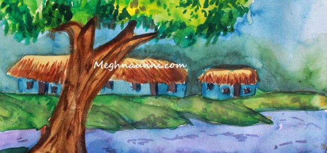 Serene Village Scene – Water Colour Painting