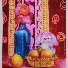 Teddy Bear & Bottle Still Life Painting in Oil Pastels