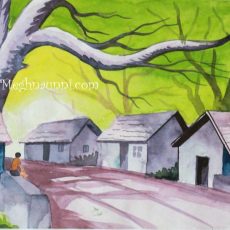 An Indian Village Scene – Water Colour Painting