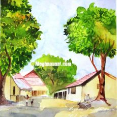 Village Scene Water Colour Painting