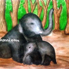 Elephant & Baby Water Colour Painting – Happy Mother’s Day
