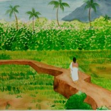 My Village Series WaterColor Painting 2 – Woman walking through the fields