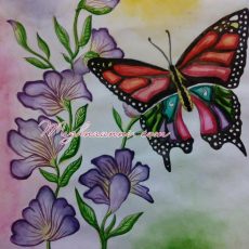 Flowers & Butterfly Indradhanush Painting – Watercolor