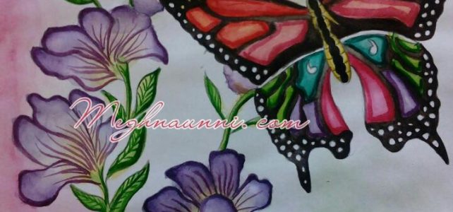 Flowers & Butterfly Indradhanush Painting – Watercolor