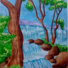 Waterfalls Painting using Water Colour