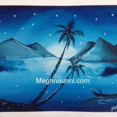 Nature Silhouette Blue Mono Colour Painting