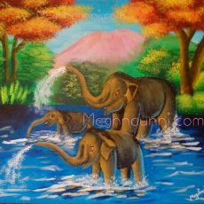 Elephants in Forest Acrylic Painting