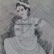 Mohiniyattom Dancer Pen Drawing