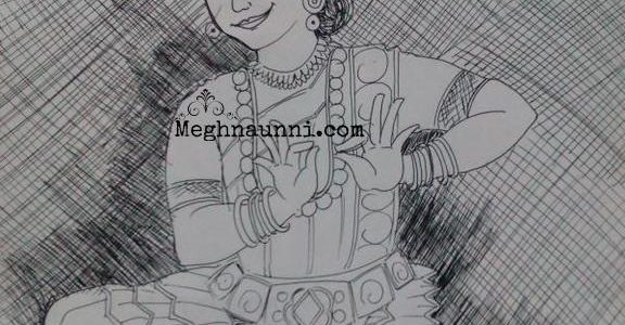 Mohiniyattom Dancer Pen Drawing