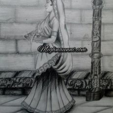 Royal Lady Visiting Temple Pencil Shading Work