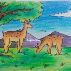 Deer Grazing Drawing Using Plastic Crayons