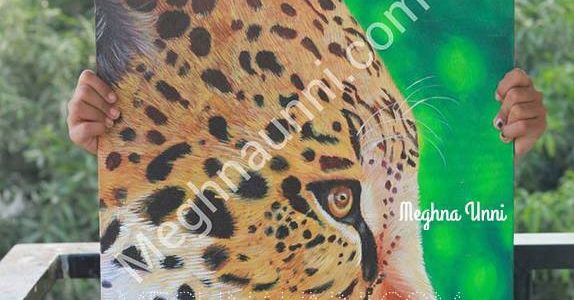 “Leopard Face” Acrylic on Canvas Painting by Meghna Unni