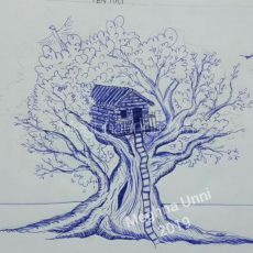 Tree Hut Sketch using Blue Ball Pen