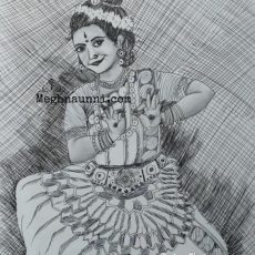 Mohiniyattam Pen Drawing with a tinge of Pencil Shading