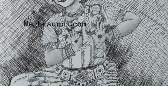 Mohiniyattam Pen Drawing with a tinge of Pencil Shading