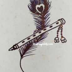 Flute & Peacock Feather Pen Drawing