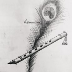 Peacock Feather & Flute Pencil Drawing