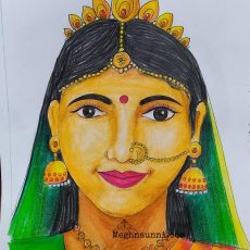 Traditional Indian Dancer Pencil Colour Drawing
