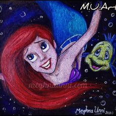 Ariel from ‘The Little Mermaid’! – Pencil Color Painting on Black Sheet