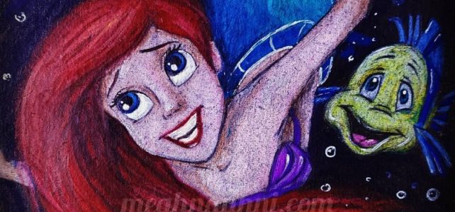 Ariel from ‘The Little Mermaid’! – Pencil Color Painting on Black Sheet