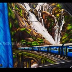 Dūdh Sāgar Waterfalls from a Train Window Painting