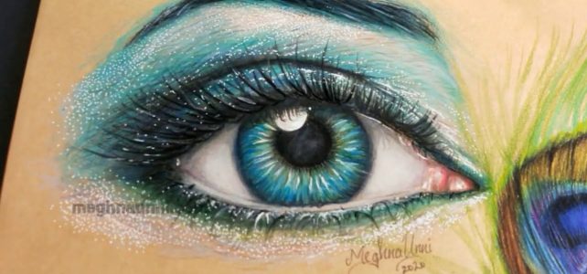 Realistic Human Eye Painting in Colour Pencils Close-up Video