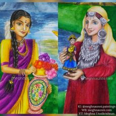 Tamilnadu and Kashmiri Girls Painting for CBSE Art Integration Project