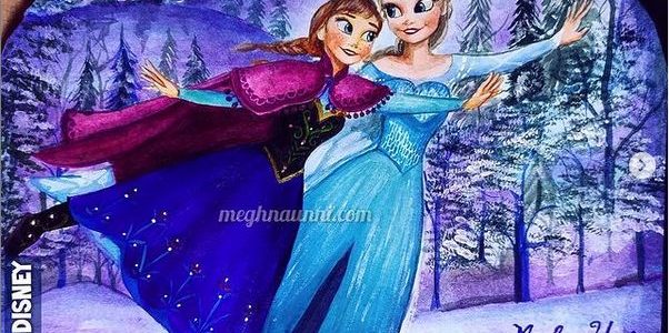 Elsa and Anna Skating Painting done using Acrylic Paint