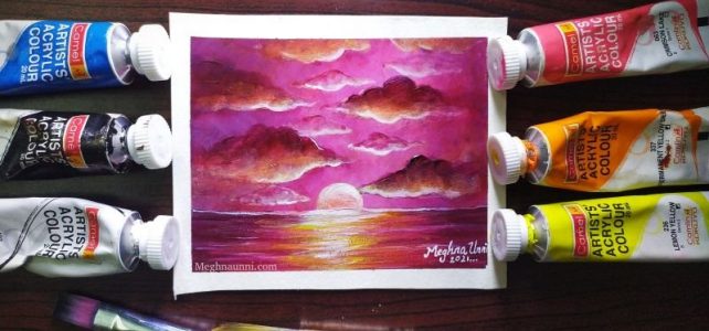Simple SUNSET Acrylic Painting in 1 Hour | Tutorial Video