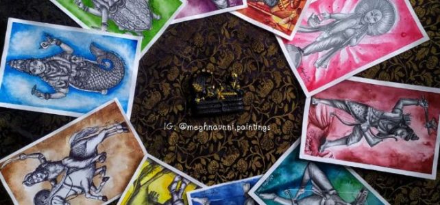 All Dasavatharam Paintings | Pen and Pencil Shading with Watercolor background