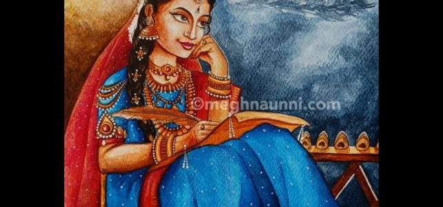 Rukmini Writing Letter to Krishna Acrylic Painting