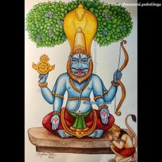 Karanja Narasimha / Sāranga Narasimha Swamy Painting | Ahobilam Nava Narasimha Series – 5 Karanja Narasimha / Sāranga Narasimha Swamy Painting | Ahobilam Nava Narasimha Series – 5