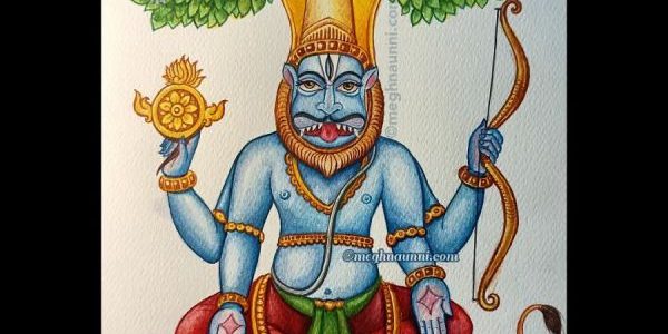 Karanja Narasimha / Sāranga Narasimha  Swamy Painting | Ahobilam Nava Narasimha Series – 5