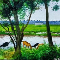 Riverside Landscape – Watercolor Painting